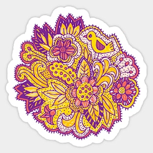 Doodle pattern with flowers and birds Sticker